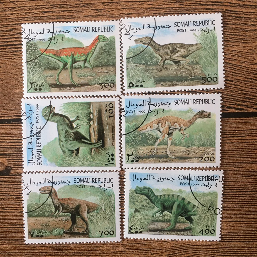 6 шт./набор Почтовые марки Сомали 1999 г. Доисторические крупные животные Динозавры с отметкой почтовой оплаты для сбора.