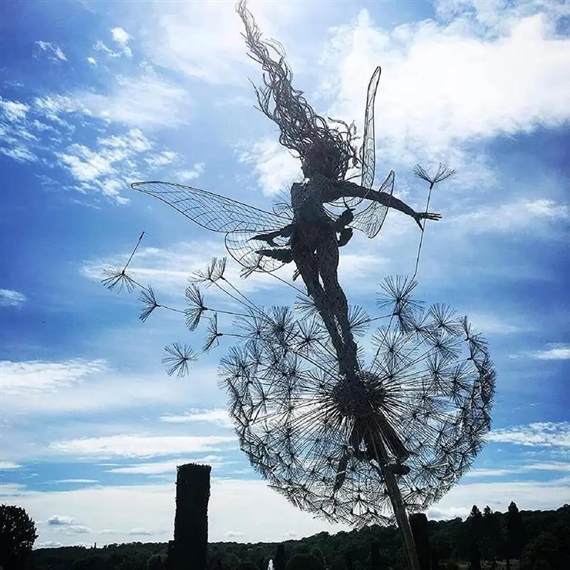 

Fairy Garden Fairy And Dandelion Dance Together Miniature Statue Home Decor Outdoor Yard Lawn Landscape Stakes Pixies Decoration