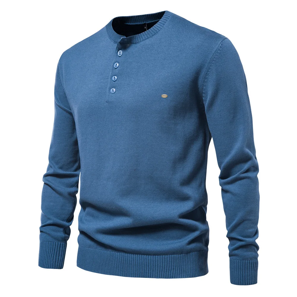 Autumn Winter Men's Cotton Sweater Solid Color Henry Collar Pullover Knitted Sweater Men 2023 Spring Sweater Sweatshirt Pullover