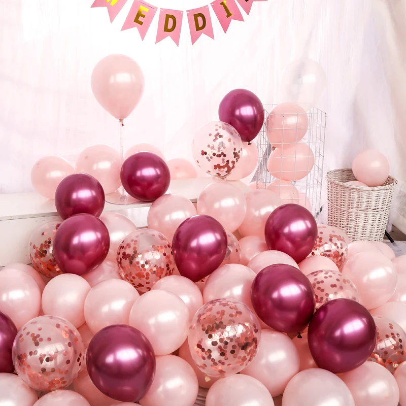 

20pcs Pearl Pink Balloons Set Confetti Balloons Chrome Metallic Globos Valentine's Day Birthday Party Wedding Decoration