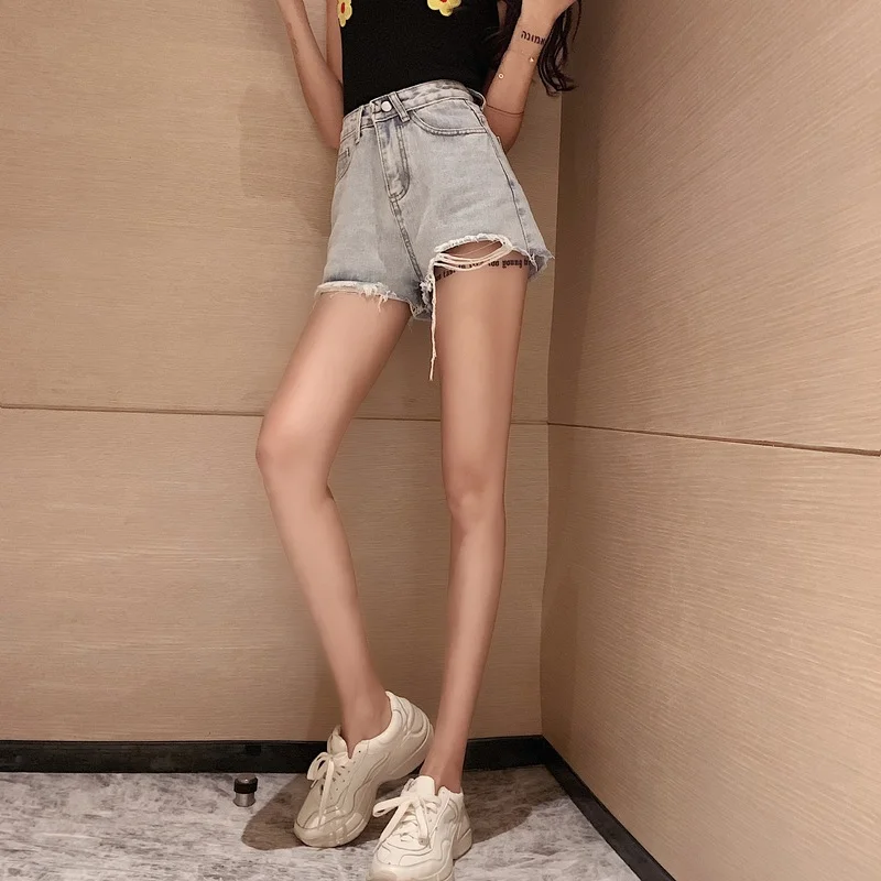 2021 Female Fashion Pocket Irregular Jeans Shorts Womens Korean Cute Tassel High Waist Shorts Loving Heart Printed Denim Shorts