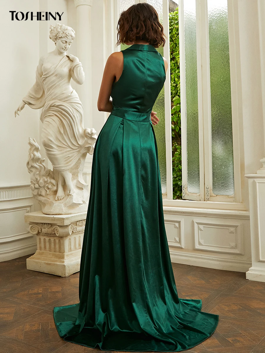 Tosheiny новые платья для женщин халат воротник с лацканами атласное платье