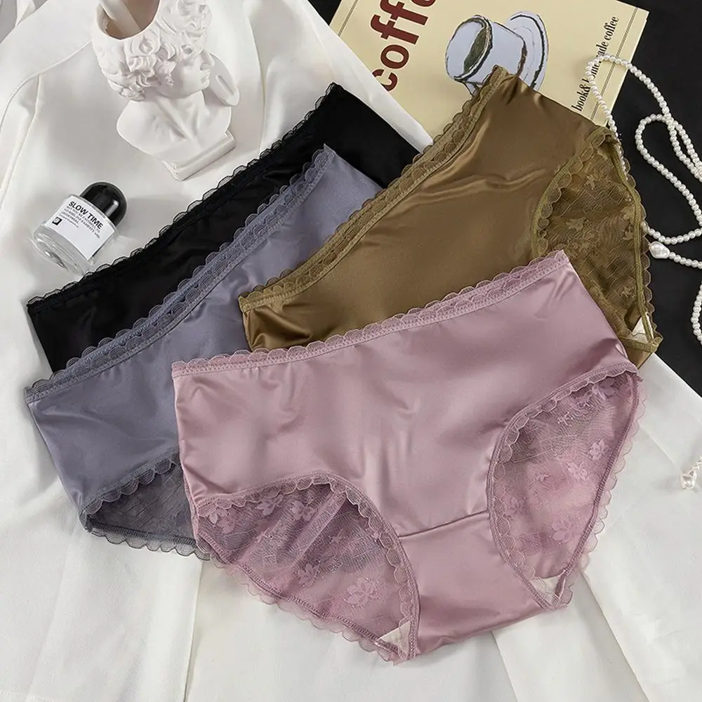 

Женское нижнее белье, атласные трусики, мягкие кружевные трусики, бесшовные ажурные трусики со средней талией, модные удобные трусы с цветами