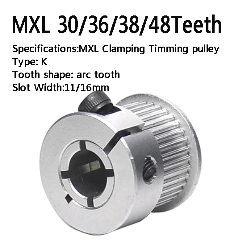 

K Type Clamping Timing Pulley MXL 30/36/38/48 Teeth Clamp Synchronous Wheel Quick Locking Aluminum Alloy Belt Pulley