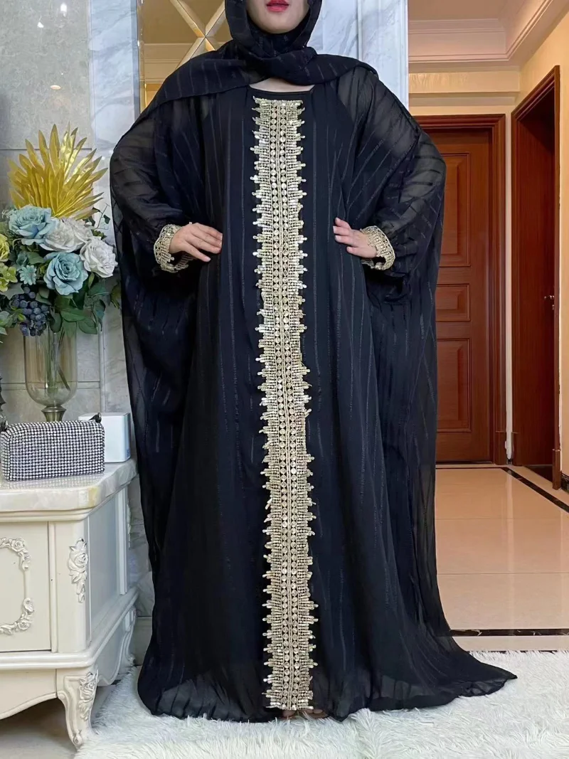 Spring Summer Muslim Fashion Style O-neck Long Sleeve Polyester Red Black Blue White Long Abaya African Dresses for Women