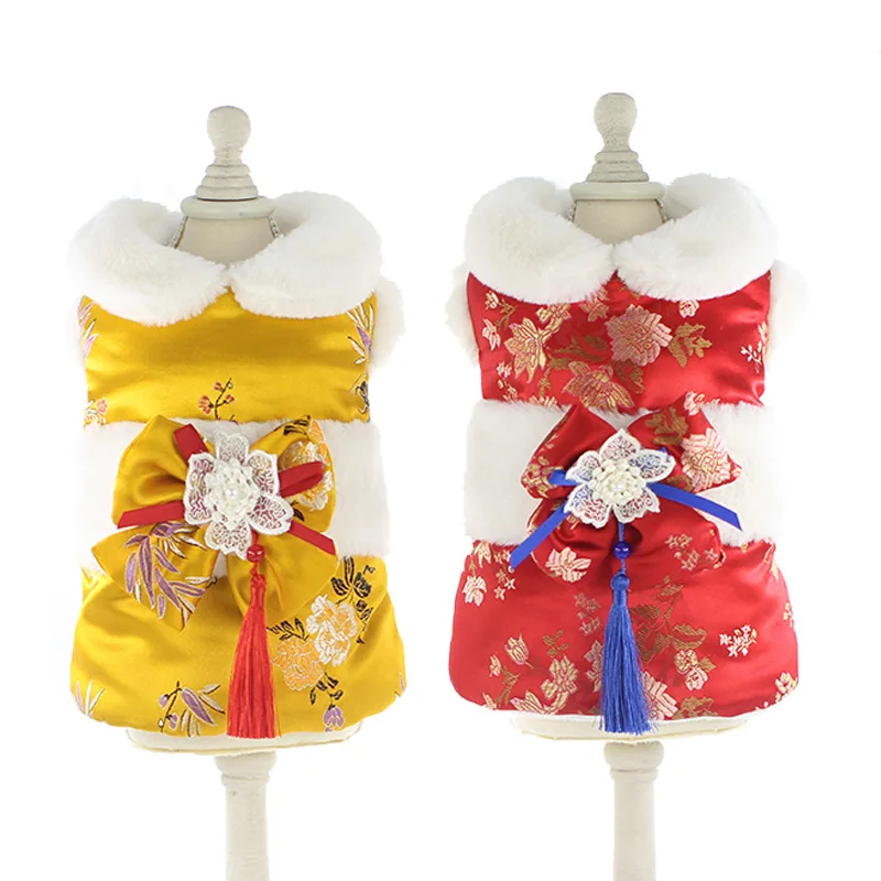 

Chinese New Year Dog Clothes Winter Pet Coat Outfit Garment Dog Tang Suit Cheongsam Puppy Costume Small Dog Clothing Apparel
