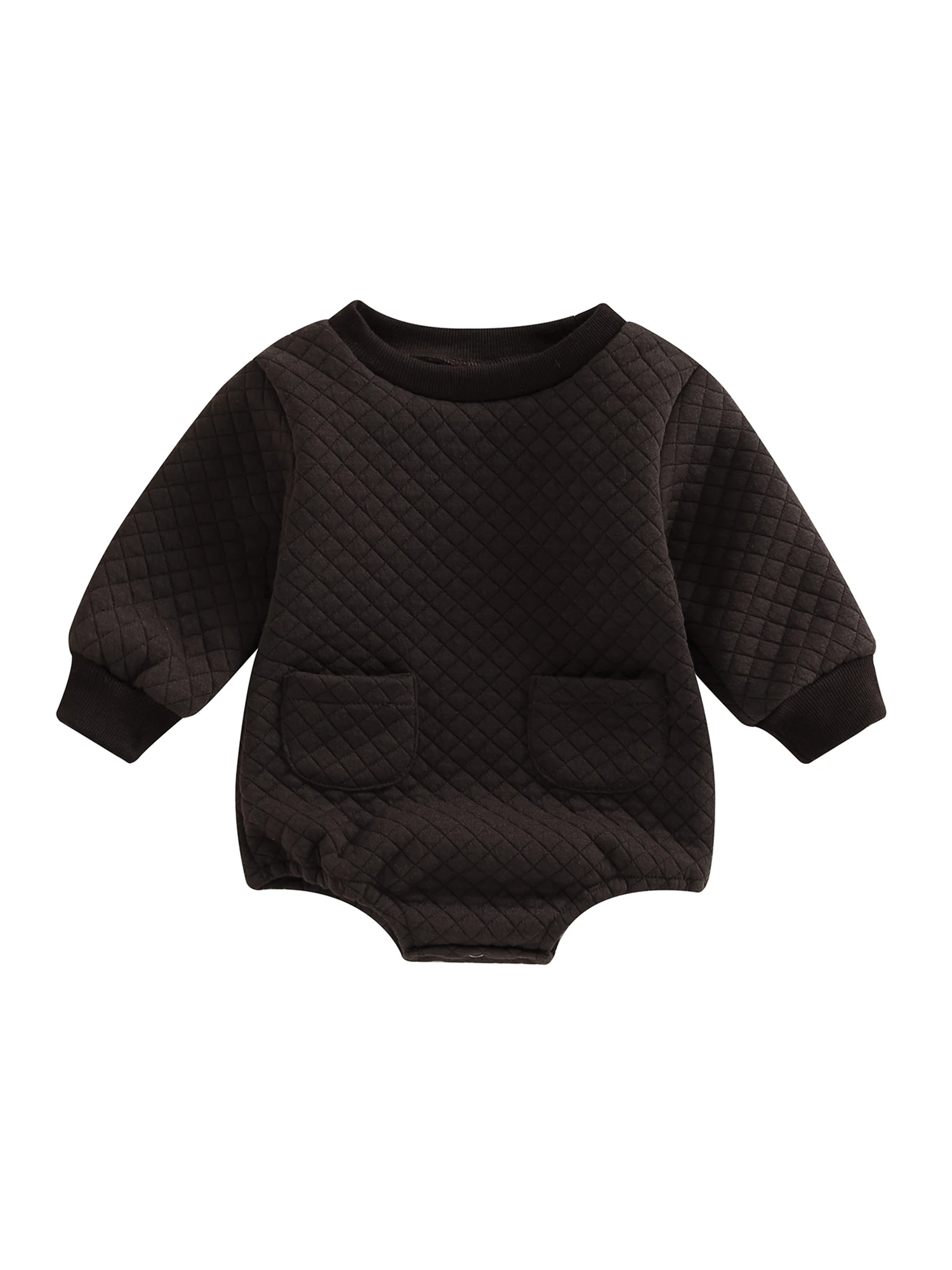 

Baby Boy Girls Romper Fall Outfits Long Sleeve Crewneck Solid Color Pullover Sweatshirt Baby Clothing with Pockets