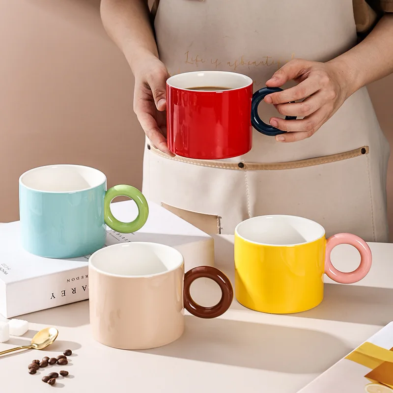 

Big Handle Nordic Ceramic Coffee Mug for Tea Milk Water Couple Mugs Porcelain Breakfast Espresso Cups Travel Camping Tableware