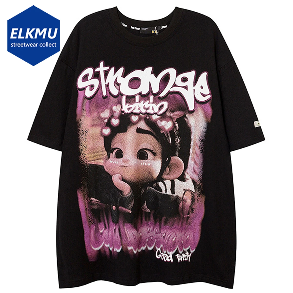 

Футболка мужская в стиле хип-хоп, уличная одежда с мультяшным принтом в стиле Харадзюку, свободная хлопковая Модная рубашка в стиле оверсай...