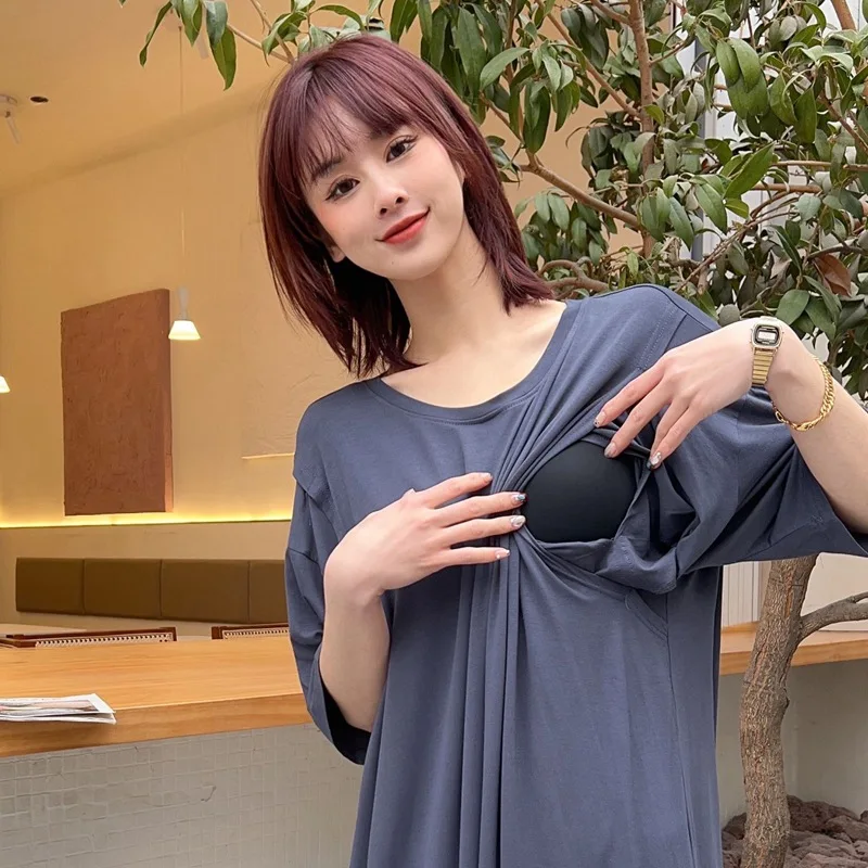 2023 spring and summer women's loose lactation skirt of pregnant women dress leisure wear pajamas postpartum lactation skirt