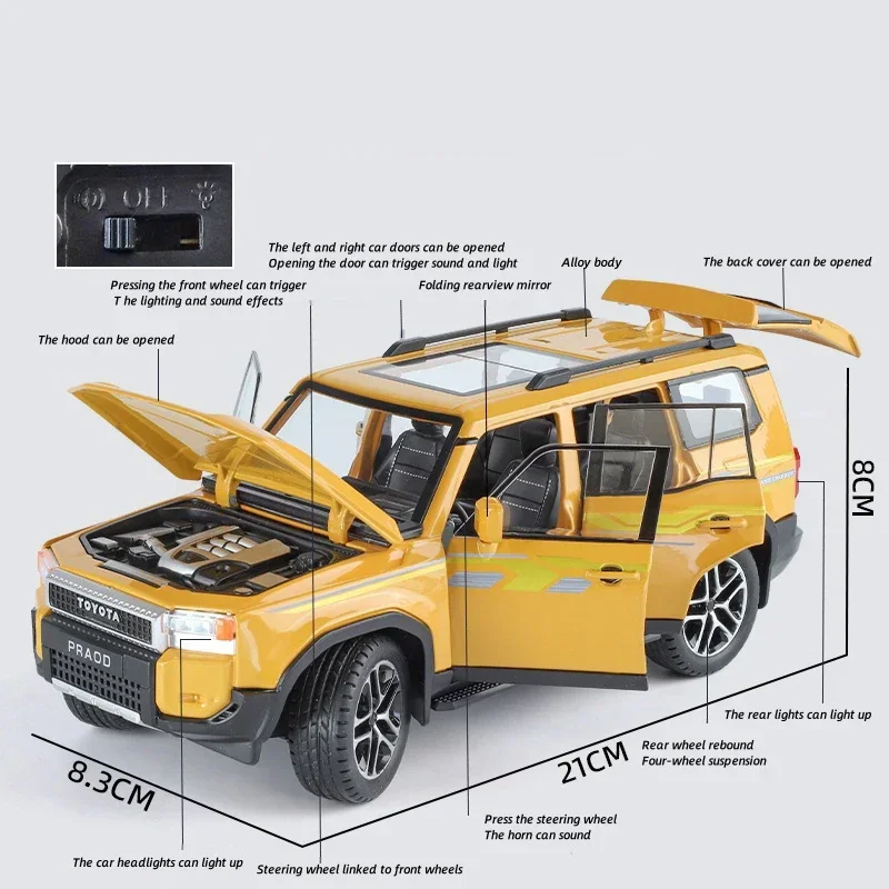1:24 Toyota Prado LC250 SUV высокая имитация литья под давлением модель автомобиля из