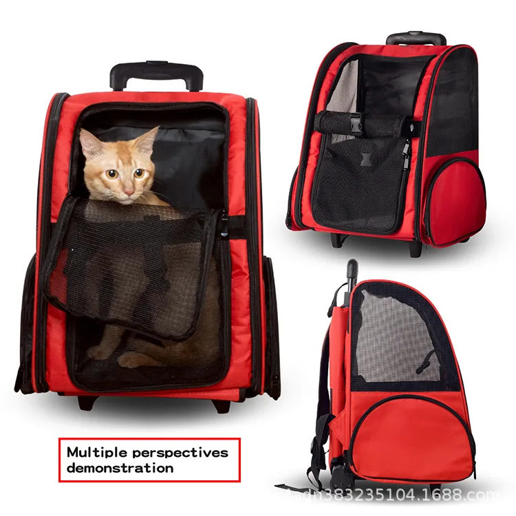 New Pet Trolley Bag Waterproof Oxford Cloth Cat and Dog Backpack Portable Foldable Lightweight Pet Trolley Case