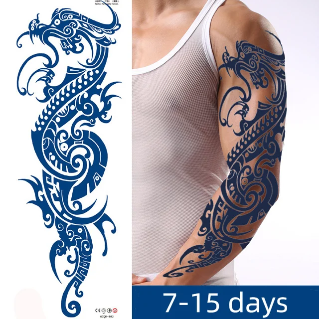Waterproof Temporary Tattoo Sticker Semi-Permanent Totem Lion Skull Full Arm Large Size Sleeve Fake Tattoo Flash Tattoo For Men 1