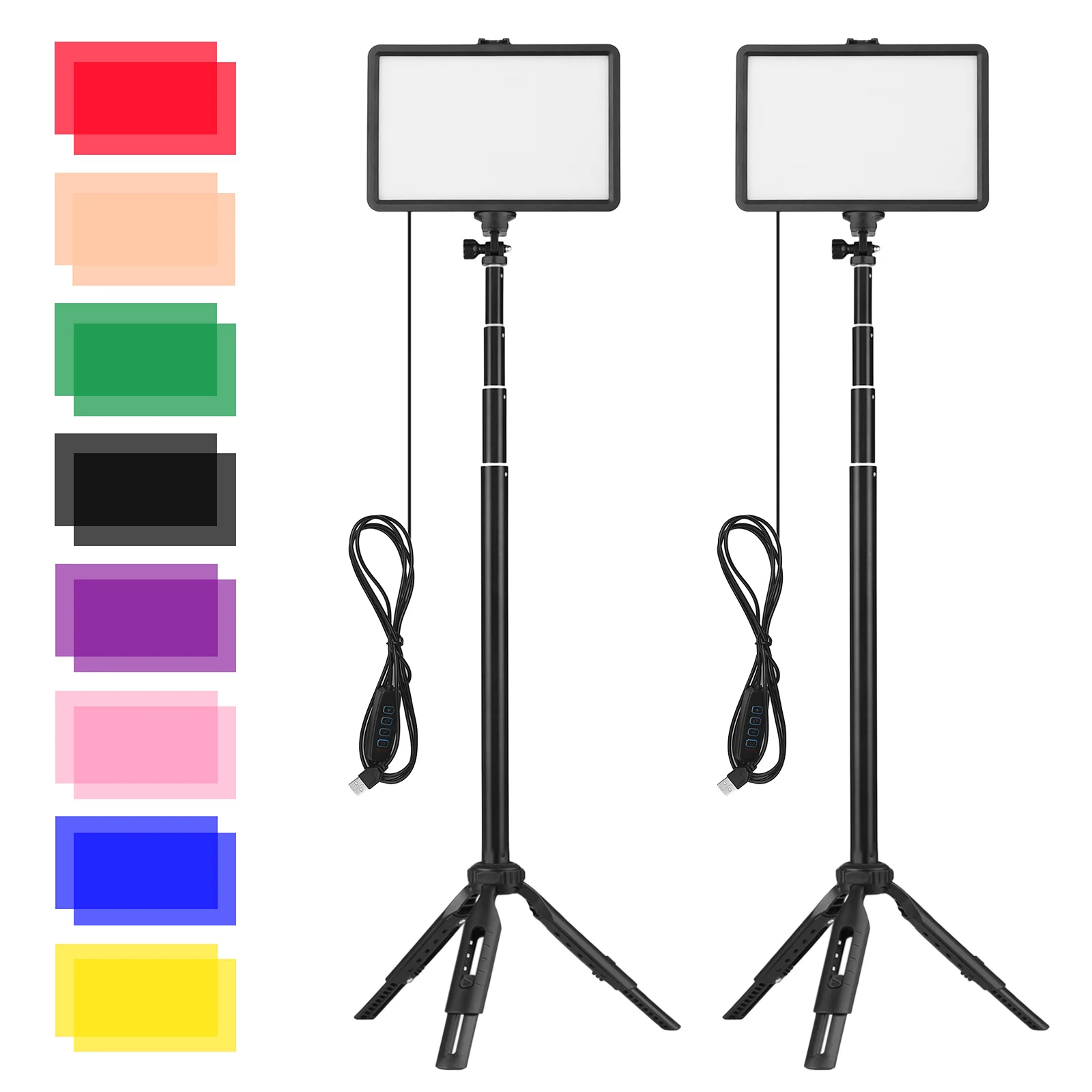 

USB Video Light Kit Video Conference Lighting with LED Fill Light Extendable Tripod Color Filters for Live Stream Video Record