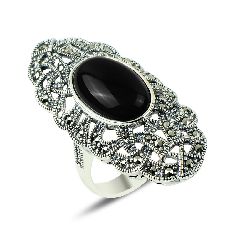

Серебряное 925 пробы Марказит и оникс драгоценный камень кольцо