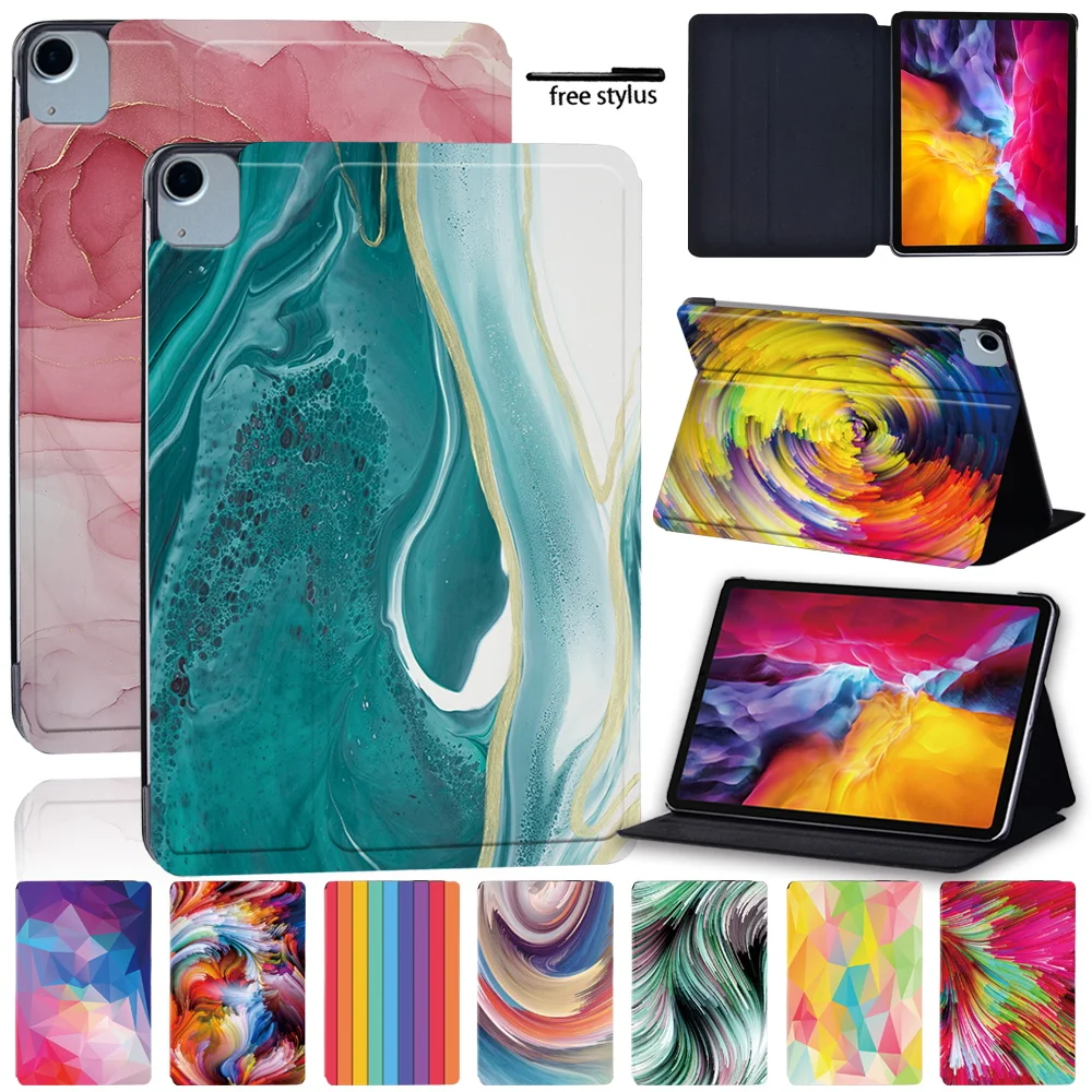 

For Apple IPad Air 4 2020 10.9 Inch Watercolor Series Tablet Case High Quality Anti-scratch Leather Stand Cover + Free Stylus