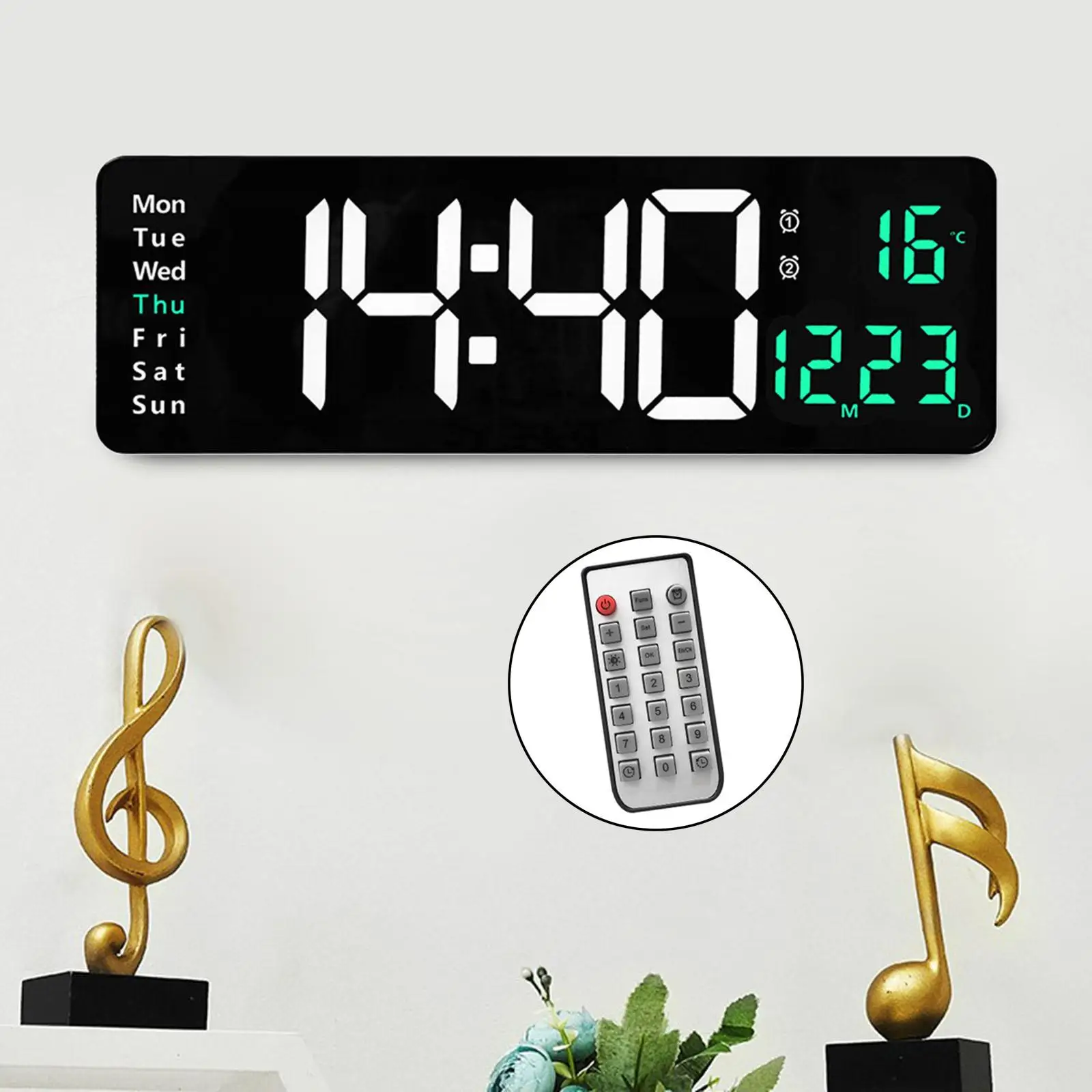 

Oversized 15" Digital LED Wall Clock USB with Remote Memory Function Temp Timer Large Number Desk Alarm for Classroom Gift Home