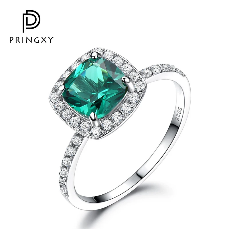 

PRINGXY S925 Sterling Silver Square Emerald Ruby Stone Diamond Ring for Women Fashion Inlaid Wedding Dinner Bridal Fine Jewelry