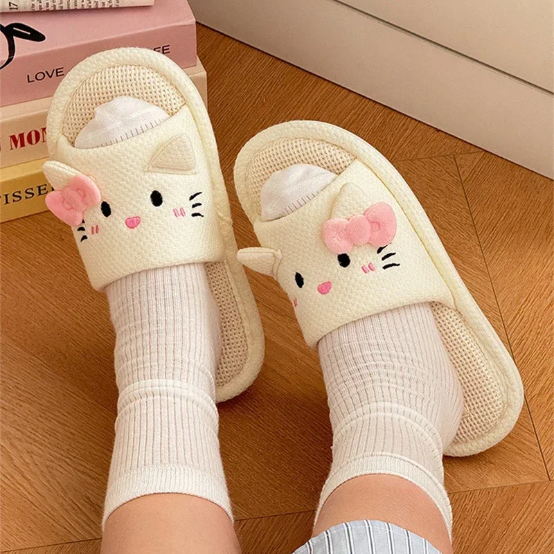 Sanrio Kawaii Hello Kitty хлопчатобумажные Нескользящие дышащие домашние мягкие Тапочки