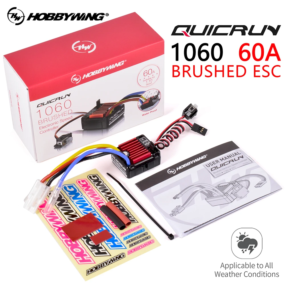 

Original HobbyWing QuicRun 1060 60A Waterproof Brushed ESC Speed Controller For 1:10 RC Car Waterproof Speedboat