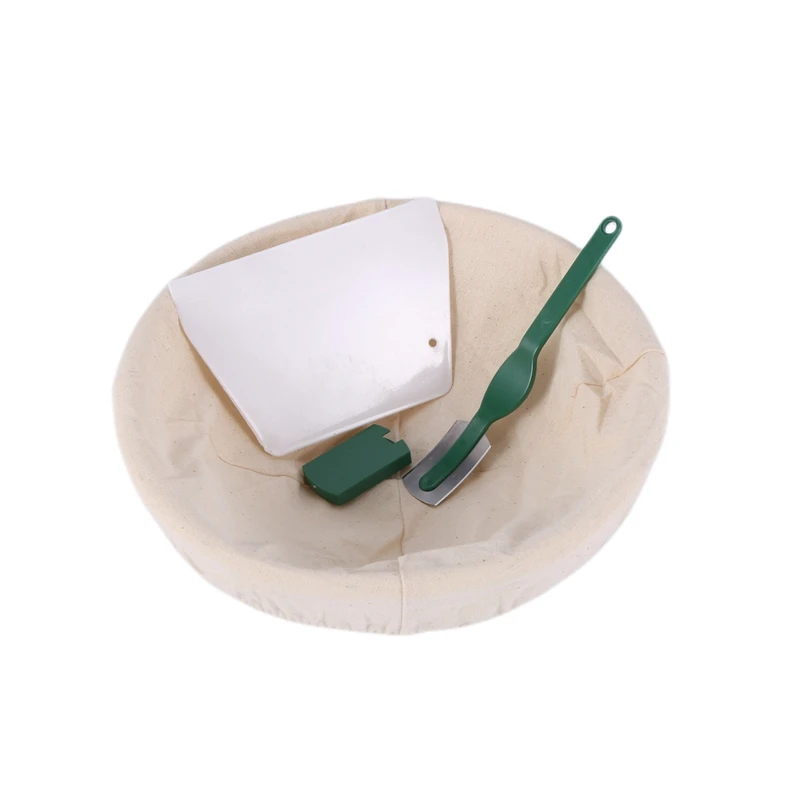 

9 Inch Bread Proofing Basket Set Sourdough Entry Basket + Dough Scraper + Linen LINER Cloth For Dough Shape Baked Bread