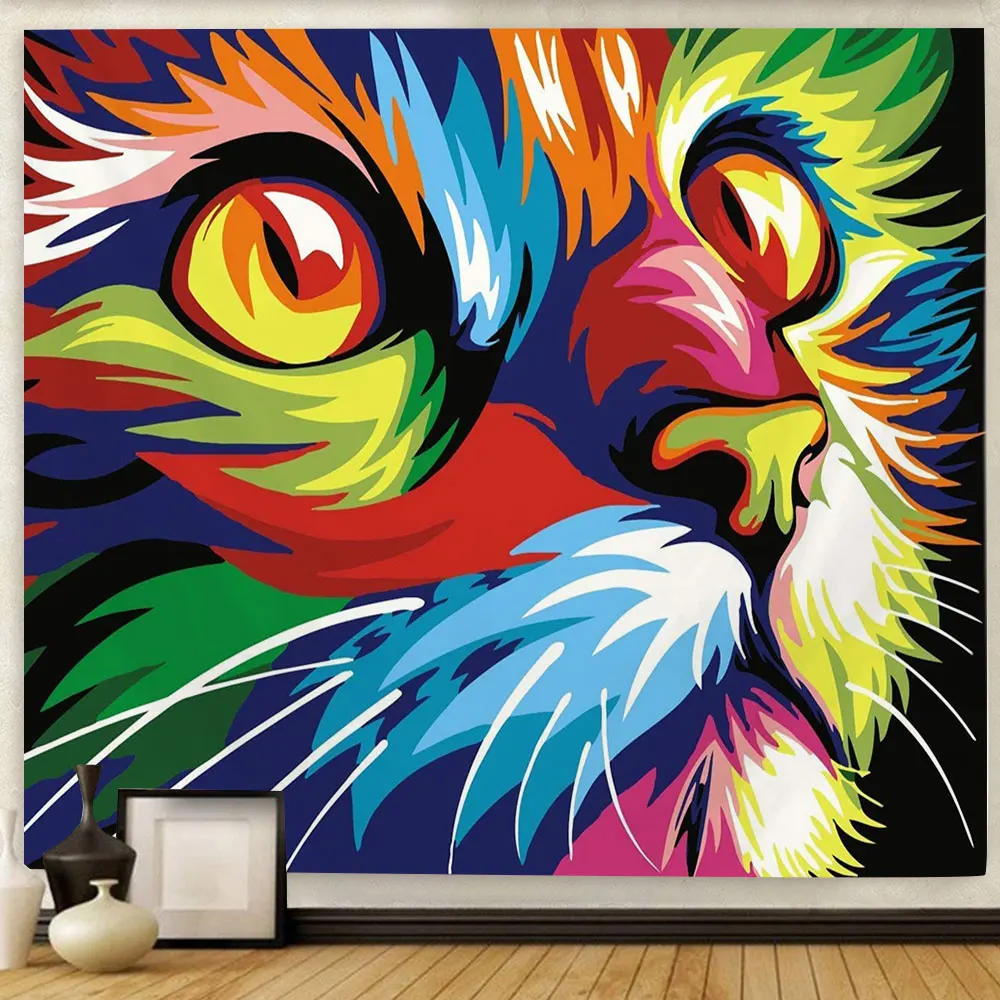 

Colorful Lion Tapestry Wall Hanging Psychedelic Animals Bohemian Cartoon Polyester Printed Tapestry Backdrop Ceiling Table Cloth
