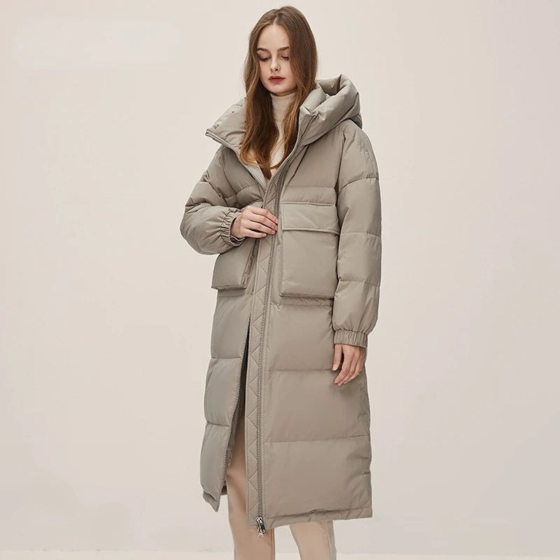 Winter 2022 new long down jacket thickened hooded to keep warm and extremely cold solid color versatile for men and women