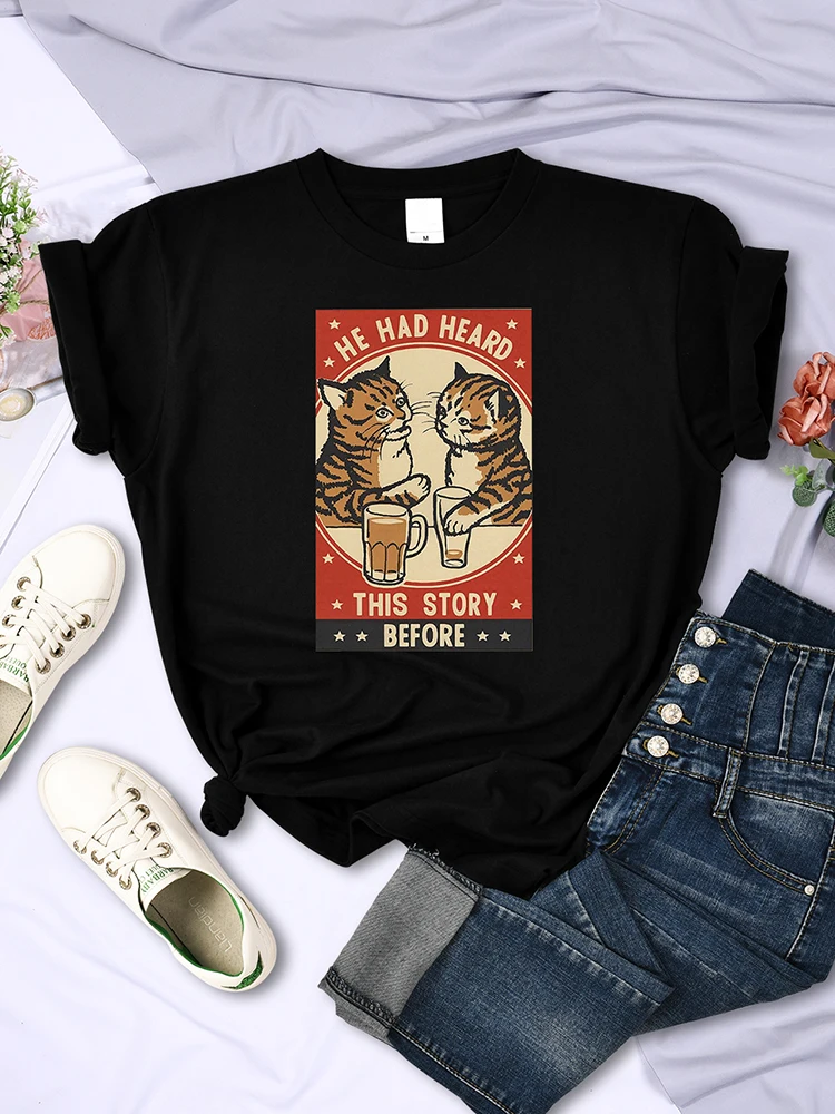 Женская футболка с принтом Кот пьет пиво он слышал раньше топ на весну и лето