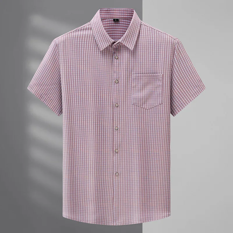 Новое поступление Модная супер большая маленькая Летняя мужская рубашка в клетку с коротким рукавом из ледяного шелка без глажки Повседневная тонкая женская рубашка