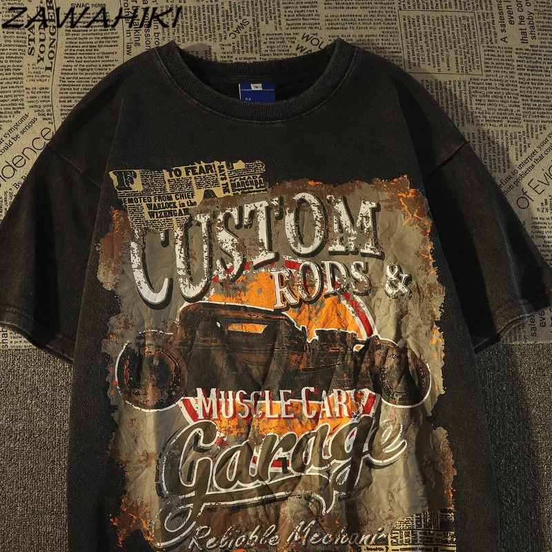 

American Retro Streetwear Cotton Short Sleeve T Shirt Women Loose Oversize Lovers Fashion Letter Grunge Graphic Print Chic Top