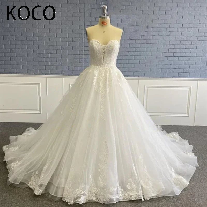 

MACDOUGAL Princess A-line Wedding Dress vestido de noiva Chapel Train Corset Back Appliques robe de mariée For Women Custom