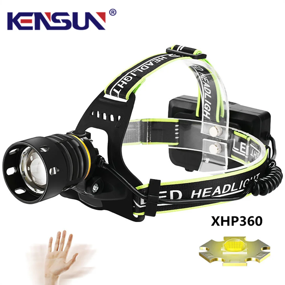 

High Power XHP360 Headlamp Strong Light Sensor LED Flashlights 36-core Wick Telescopic Zoom Light Lamp For Fishing Camping