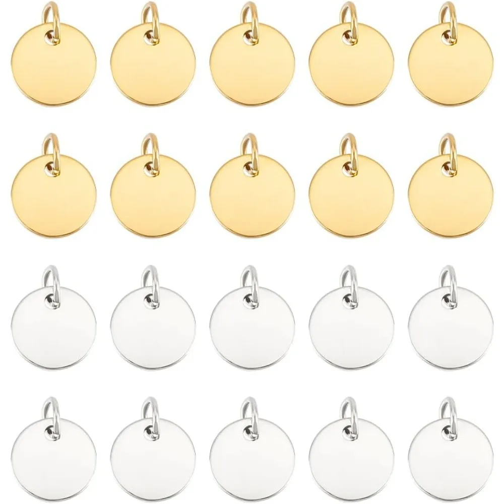 24 шт. плоские круглые пустые подвески из нержавеющей стали 2 цвета металлические