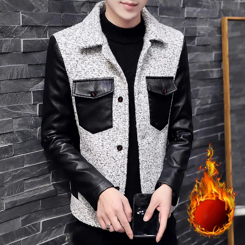 

British Style Patchwork Woollen Jacket Coat Men Trench Coat Mens Windbreaker Winter Jacket Men New Autumn Manteau Homme Hiver