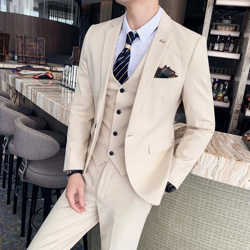 

2023 New Fashion Men's Suit Three-piece British Casual Business Wedding Dress Slim Groom Trend пиджак Blazers Costume Homme