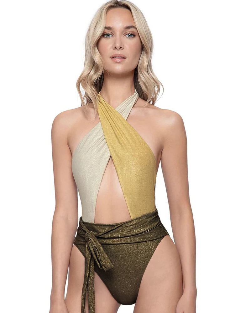 Слитный купальник с лямкой на шее купальники 2022 купальный костюм женский