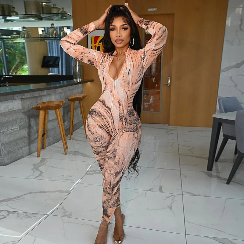 

Женский Осенний комбинезон на молнии, с длинным рукавом