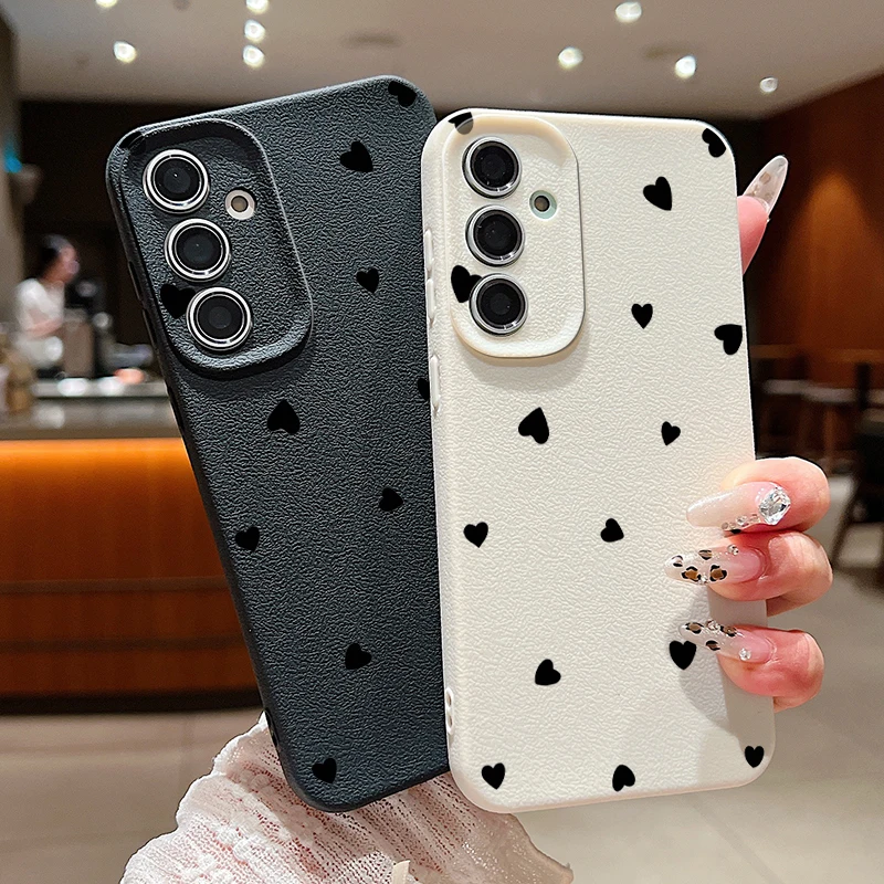 Черный чехол для телефона Love Hearts Samsung Galaxy A55 A35 A25 A15 S24 S23 S22 Ultra S21 S20 FE A16 A52 A53 A14 A34 A54 5G