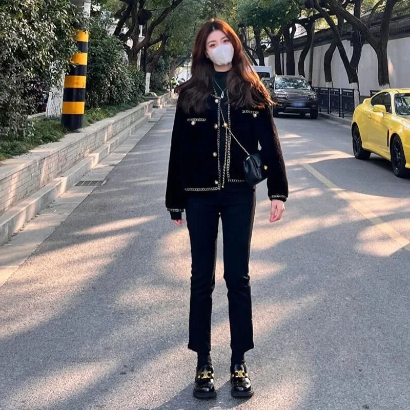 2024 ранняя осень новый стиль твидовая куртка женская универсальная укороченная