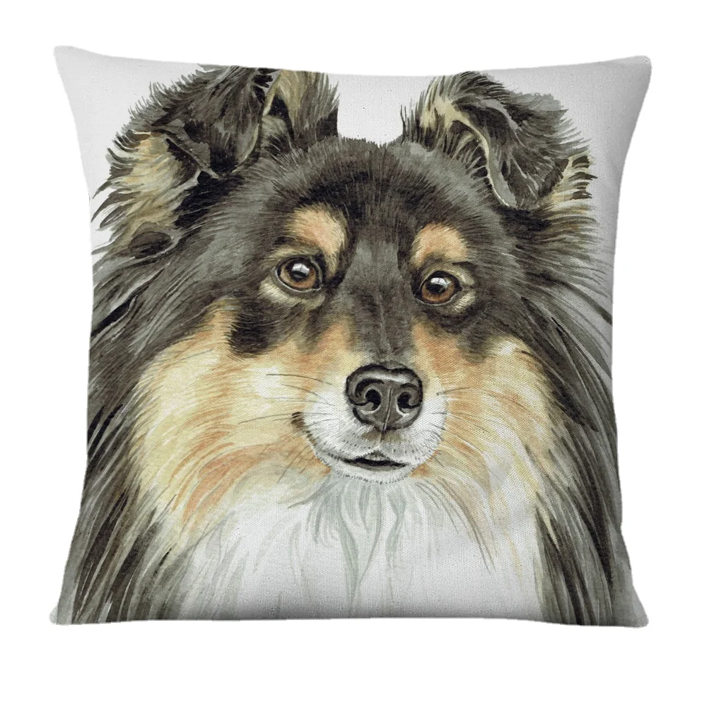 Hand Painting Dogs Posters Cushion Covers Red Dachshund Schnauzer Sheepdog Poodle Dog Print Pillow Case