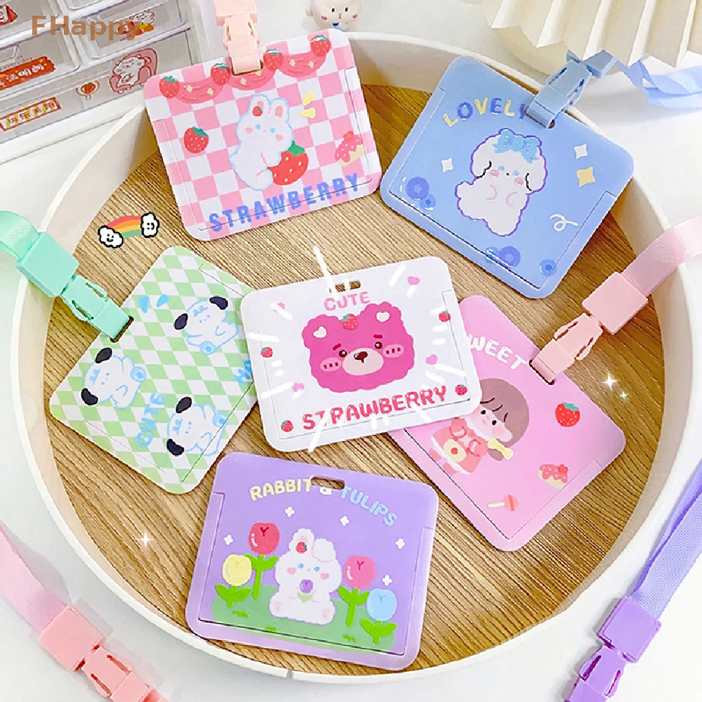 

New Women's Card Holder Lanyard Cardholder Badge ID Holders Girls Cute Bear Certification Bank Photocard Name Card Cover Female