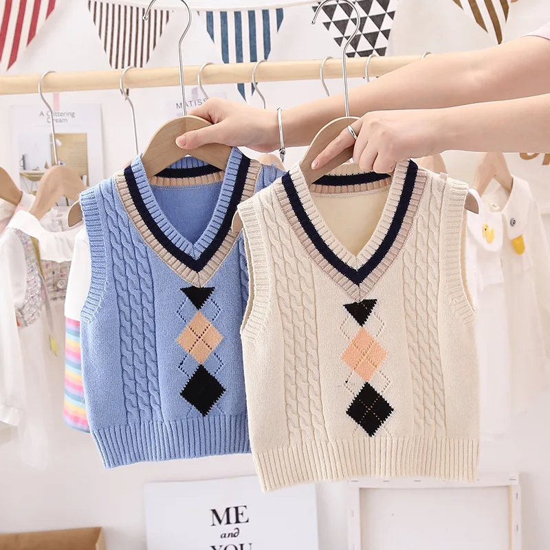 Children's Fashion Sweater Vest 2022 Autumn Boy Korean College Style Sweater Girl Toddler Sleeveless Party Birthday Gift Clothes