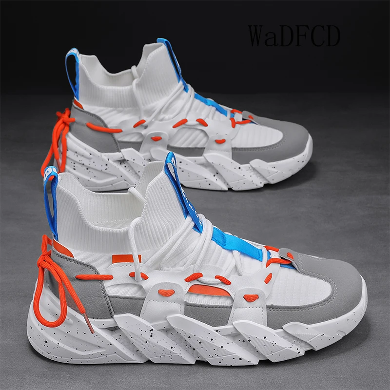 

Chunky Sneakers Men Wave Bottom High Top Sock Shoe Fashion Casual Leather Mesh Breathable Height Increased Platform Board Shoes