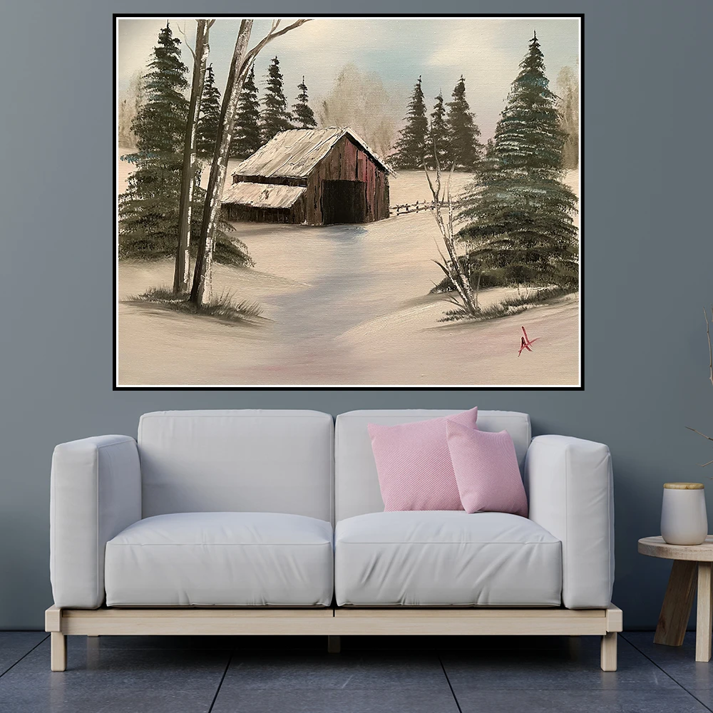 

Winter Barn Beautiful Scenery Perspective Wall Art Poster And Prints Picture Canvas Painting Decoration Home Decor for Room