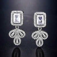 fashion luxury vintage white color square zircon dangle earrings for womens party accessories valentines day gifts
