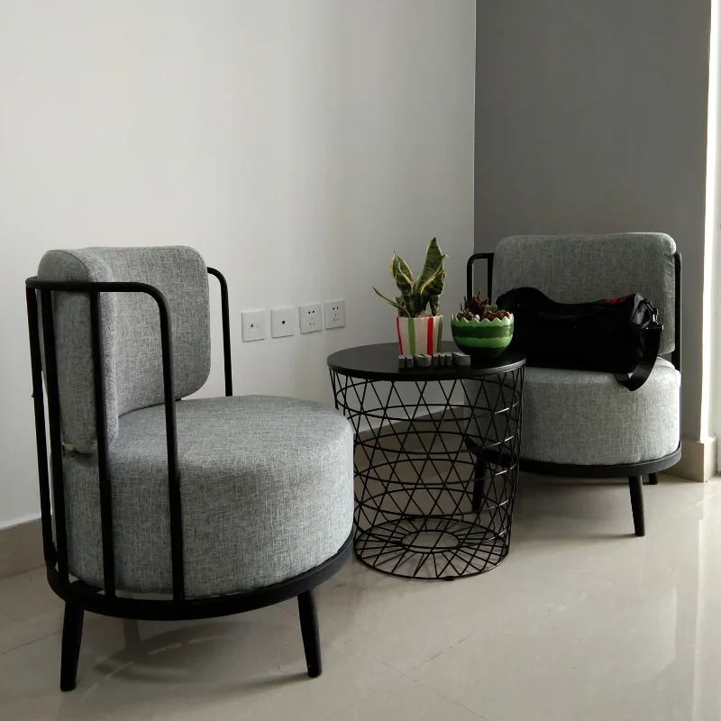 

zq Nordic Single Iron Fabric Tea Table Combination Clothing Store Office Small Sofa Table and Chair