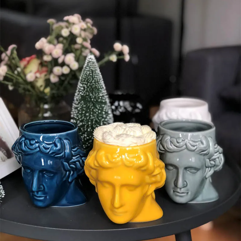 

Large Capacity Ceramic Cup Spain Ancient Greece Apollo David Head Mug Sculpture Coffee Cup Desktop Ornaments Office Pen Holder