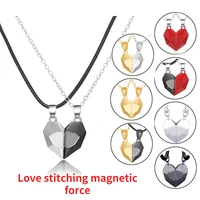 2022 new european and american couple necklace pair black and white love stitching magnetic valentines day couple necklace set