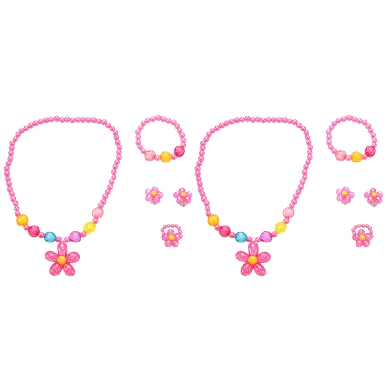 

8Pcs Lovelygirls Kids Beaded Sun Flower Necklace Bracelet Rings Earrings Jewelry Set Children Party Gift
