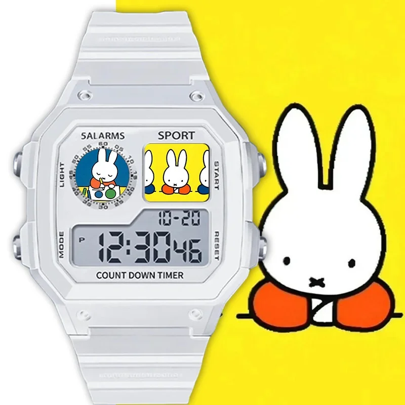 Фото Милые электронные часы Miffy с маленькими квадратиками, универсальная модель для студентов, водонепроницаемые, в подарок, спортивные часы, очаровательные №3